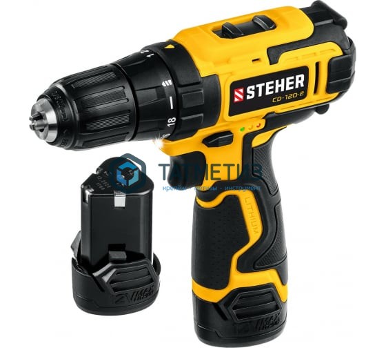 Дрель-шуруповерт 12 В STEHER, 30 Н·м, 2 АКБ (2 А·ч),кейс Дрель-шуруповерт 12 В STEHER, 30 Н·м, 2 АКБ (2 А·ч),кейс