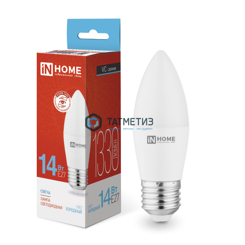 Лампа светодиодная LED 14Вт СВЕЧА-VC E27 6500К 1330лм IN HOME -  магазин крепежа «ТАТМЕТИЗ»
