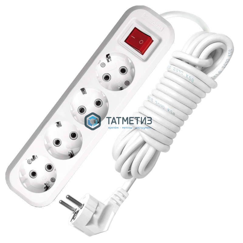 Удлинитель бытовой 4х3м с/з, 13А, ПВС 3х1,0, с выкл. Universal S-304 -  магазин «ТАТМЕТИЗ»
