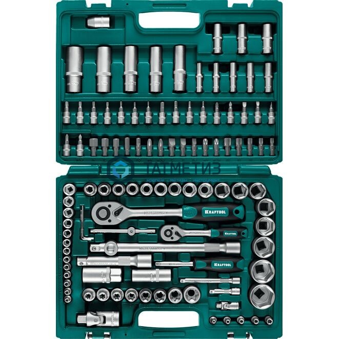 Набор инструментов, 1/2", 1/4", 3/8", пластиковый кейс, 108 предм, KRAFTOOL X-Drive 108 -  магазин «ТАТМЕТИЗ»