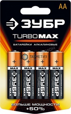 Батарейка Зубр "СУПЕР" щелочная (алкалиновая), тип AA, 1,5В, 4шт на карточке -  магазин крепежа «ТАТМЕТИЗ»