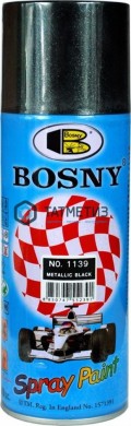 Краска аэроз. BOSNY 400 мл. №1139  ЧЕРНЫЙ МЕТАЛИК -  магазин крепежа «ТАТМЕТИЗ»