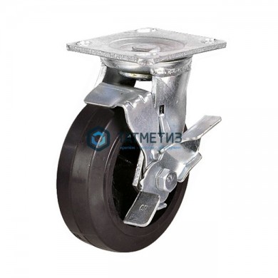 Колесо большегрузное обрезиненное поворотное c тормозом d 150 мм | «ТАТМЕТИЗ» Колесо большегрузное обрезиненное поворотное c тормозом d 150 мм - магазин крепежа «ТАТМЕТИЗ»