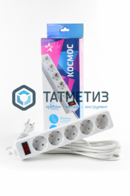 Удлинитель с сет.фильтром 5 х 3м с с/з 10А, IP20, 2,2 кВт, ПВС 3*0,75 Космос | «ТАТМЕТИЗ» Удлинитель с сет.фильтром 5 х 3м с с/з 10А, IP20, 2,2 кВт, ПВС 3*0,75 Космос - магазин крепежа «ТАТМЕТИЗ»