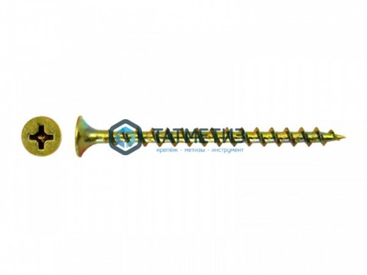 Саморезы потай по дереву желтые, PH2 3,8х65 (2 500 шт/уп) МС | «ТАТМЕТИЗ» Саморезы потай по дереву желтые, PH2 3,8х65 (2 500 шт/уп) МС - магазин крепежа «ТАТМЕТИЗ»