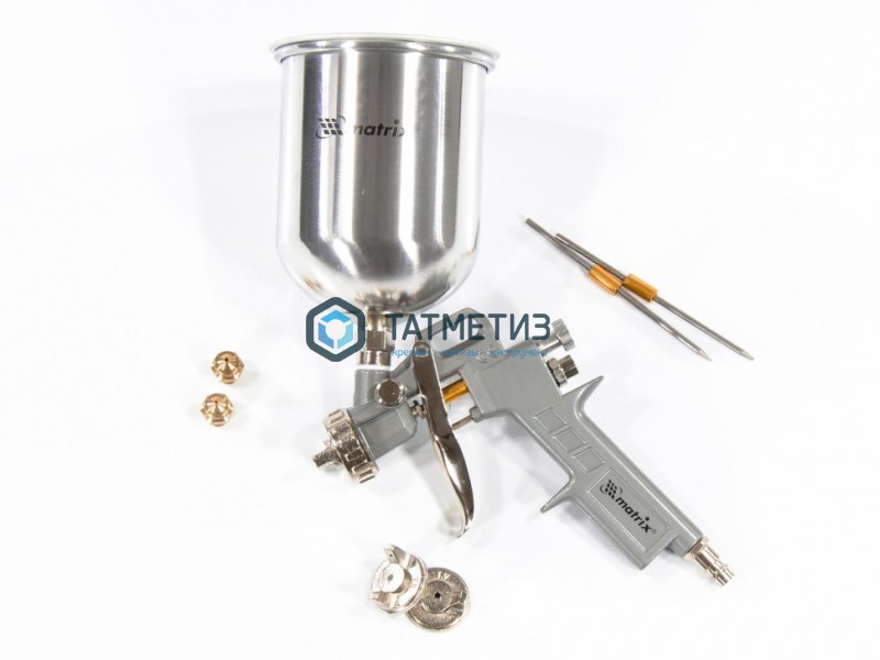 Краскораспылитель пневмат. с верхним бачком V=1,0 л, сопла диаметром 1.2, 1.5 и 1.8 мм// Matrix Краскораспылитель пневмат. с верхним бачком V=1,0 л, сопла диаметром 1.2, 1.5 и 1.8 мм// Matrix
