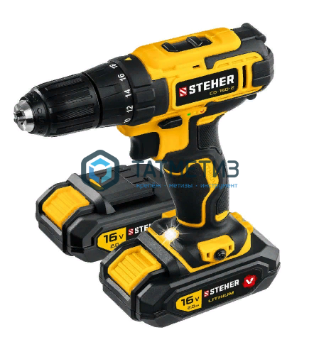 Дрель-шуруповерт 16 В, STEHER, 2 АКБ (2Ач), в кейсе Дрель-шуруповерт 16 В, STEHER, 2 АКБ (2Ач), в кейсе