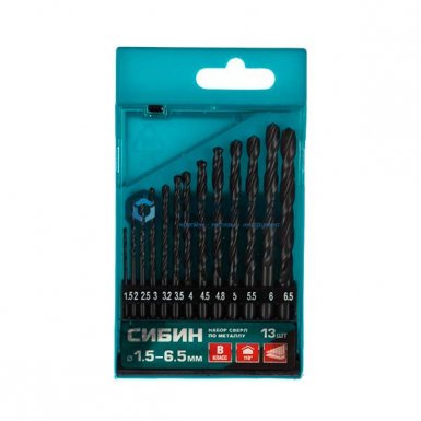 Набор сверл по металлу, 13 шт (1.5-6.5мм), класс В СИБИН -  магазин крепежа «ТАТМЕТИЗ»