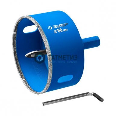 Коронка алмазная по кафелю и стеклу, d=68 мм, зерно Р 60, в сборе, ЗУБР Профессионал -  магазин крепежа «ТАТМЕТИЗ»
