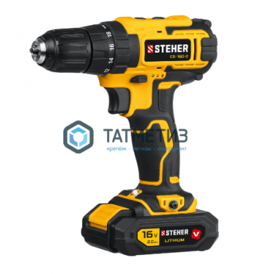 Дрель-шуруповерт 16 В, STEHER, 2 АКБ (2Ач), в кейсе | «ТАТМЕТИЗ» Дрель-шуруповерт 16 В, STEHER, 2 АКБ (2Ач), в кейсе - магазин крепежа «ТАТМЕТИЗ»