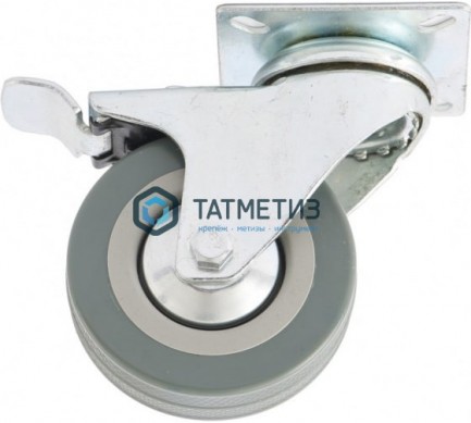 Колесо поворотное с тормозом d-100мм, крепление платформенное СИБРТЕХ | «ТАТМЕТИЗ» Колесо поворотное с тормозом d-100мм, крепление платформенное СИБРТЕХ - магазин крепежа «ТАТМЕТИЗ»